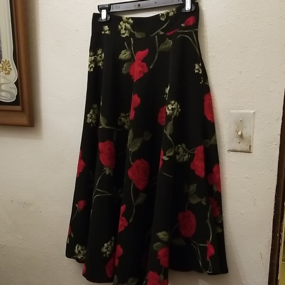 Stop Staring Black Skirt with Red and Green Floral Design